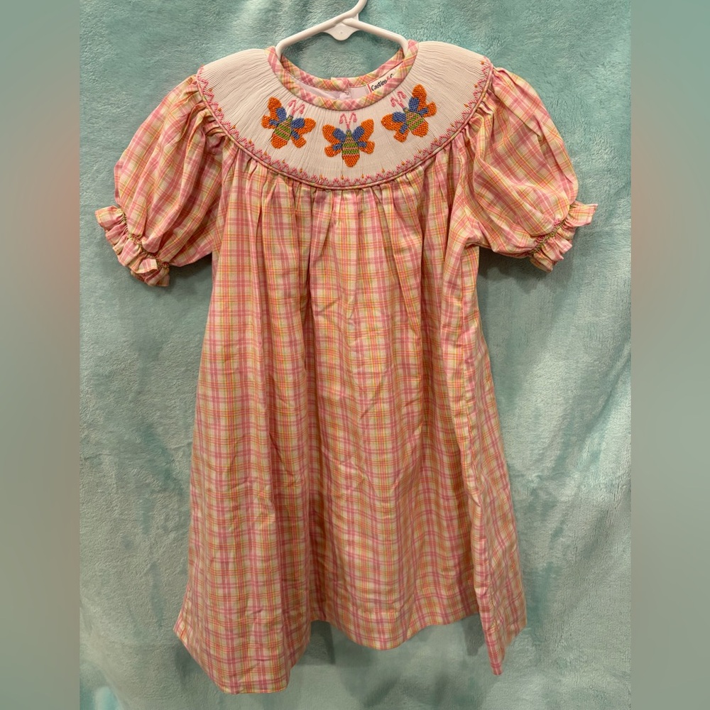 Castles & Crowns 3T Pink Plaid Smocked Butterfly Dress